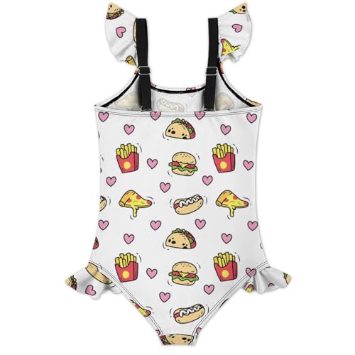 Girls One Piece Swimsuit Macaroni Cheese Pasta Food Ruffles Swimwear Bathing Suits 3-12 Years2