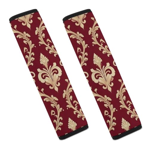 2PCS Maroon Gold Floral Car Seat Belt Shoulder Pads