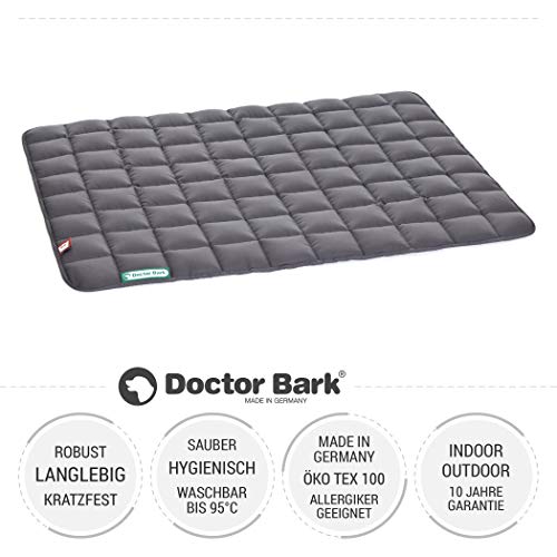 Doctor Bark Hundedecke – weiche, hochwertige Hundematte für größere Hunde, robuste Indoor-Outdoor Liegedecke, waschbar bis 95 °C (Gr. L, 100x80 cm, Grau)