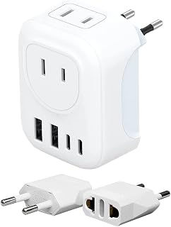 European Plug Travel Adapter, US Canada to Europe Plug Adapter Power Travel Adaptor with 2 Mini Plug Adapter,US CA Outlets- 6 in 1 European Plug Adapter for France, Germany (1+2 Europen)
