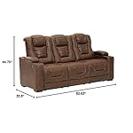 Signature Design by Ashley Owner's Box Faux Leather Power Reclining Sofa with Adjustable Headrest, Brown - Image 3