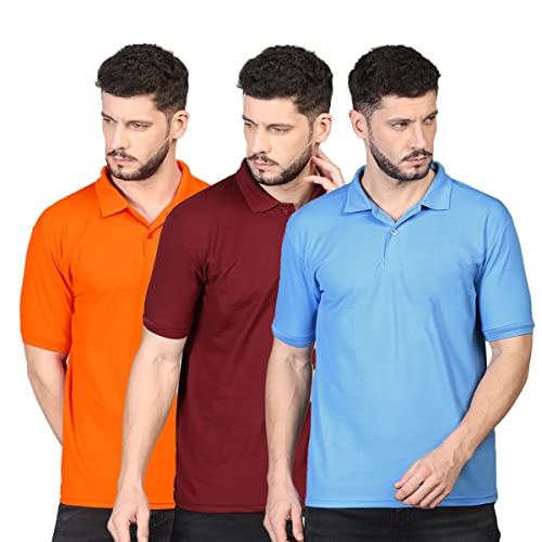 Image of INKKR Men's Casual Polo Neck Half Sleeve Solid T-Shirt (Pack-3)