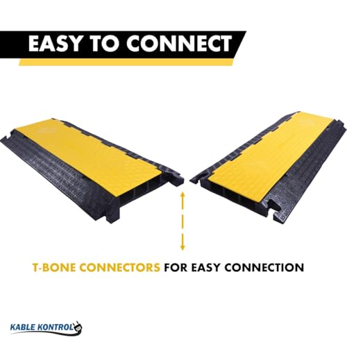 Image of Kable Kontrol Atlas Cable Protector Wire Ramp - 3 Channel - 1 Pc - 35 inch Long Black & Yellow - 24000 Lbs Load Capacity - Rubber Speed Bump Wire Protector Cord Cover - CP9973