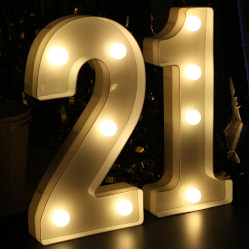 Image of H:8.26 Inches Light Up Numbers 21 Sign, Happy 21st Birthday Decorations for Her & Him, 21 Year Old Party Centerpieces Table Decorations for Women & Men