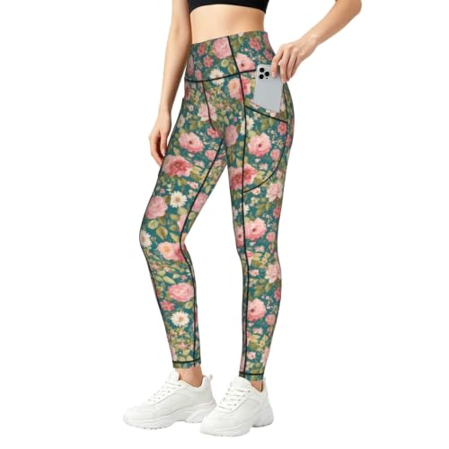Pantalones de yoga elásticos para mujer pantalones fitness transpirables con flores casual