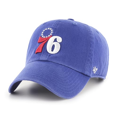 47 Brand NBA Unisex Basketball Team Color Home Primary Logo Clean Up Adjustable Cap Dad Hat Adult One Size Fits All - Philadelphia 76ers - Blue