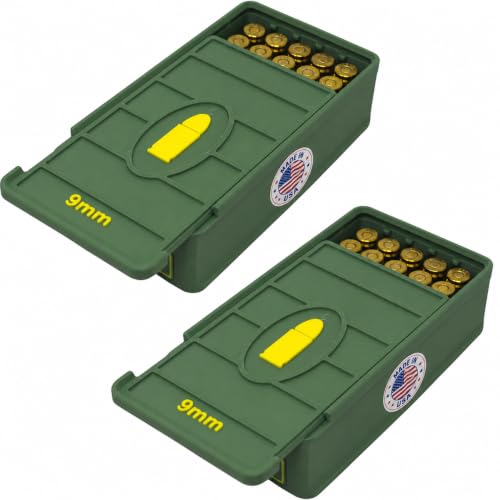 Ten Point Gear 9mm Ammo Box 50 Round (2 Pack) Stackable Ammo Storage Case Organizer for 9mm Rifle Ammunition with Secure Lid – Durable Ammo Holder Made in USA
