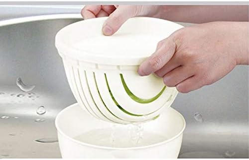 Easy Fruit Vegetable Salad Cutter Bowl, Fantes Multi-Function Kitchen Colander Strainer Storage Holder Rotatable (Small - White)