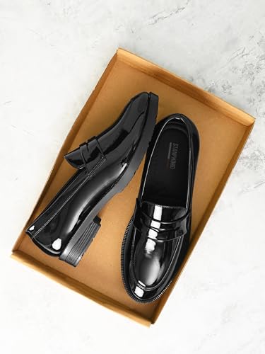 Image of STANPHORD Men Formal Loafer Shoes | Metal Accent Slip-On Moccasins | PU Leatherette Cushioned Anti-Slip | Office Party Business Wear (TPSL 25026)