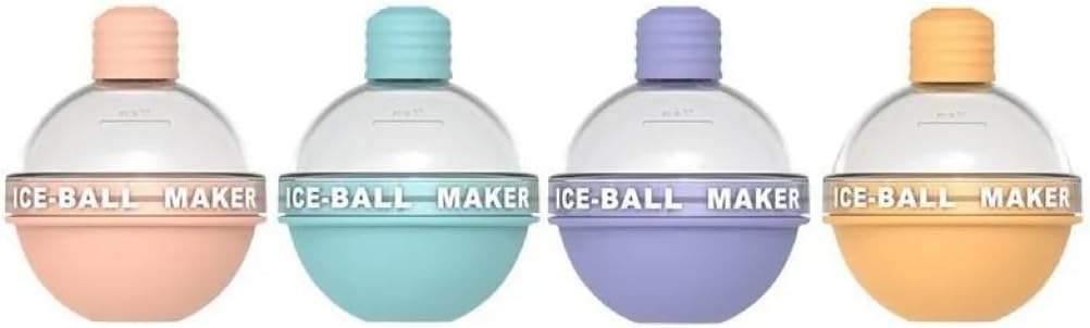 Ice Ball Maker Molds, Round Ice Cube Tray, Sphere Whiskey Ice Mold - 2.5 Inch Round Ice Cube Mold - Large Ice Ball Molds for Whiskey, Cocktails, Bourbon and Coffee - Colorful Creative Gift - 4 Pack