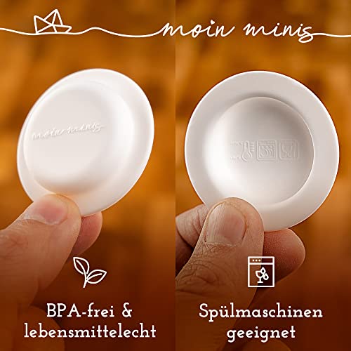 moin minis 4er Set Verschluss-Deckel/Plättchen für NUK-Flaschen - sicheres Verschließen, hygienische Aufbewahrung von Muttermilch, perfekt für unterwegs, Babyflasche, +0 Monate, weiß
