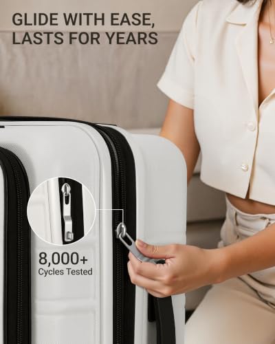 Image of TAKUMI Suitcases with Wheels, Expandable Carry on Luggage, 3 Piece Set | Luggage Sets, Front Pocket, Hardside, Lightweight, 360 Spinner Wheels, TSA Lock, Family Business Travel, White, 20 /24 /28