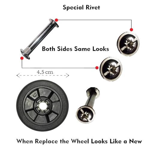 Image of Premium Luggage Wheel Replacement Kit, Black Plastic, 4.5 cm Diameter, Universal Trolley Bag Wheels with Special Rivets, pack of 4 wheel
