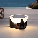 VZVI Solar Floor Lamp, IP54 Large Solar Lanterns Outdoor Waterproof with Remote Control, E26 Dusk to Dawn Floor Lamps Lantern, Modern Design Dimmable Outdoor Lanterns for Porch Deck Patio, 3000K Light