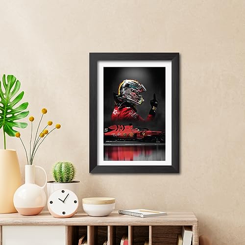 Image of TenorArts Sebastian Vettel Poster F1 Driver Posters Formula One Photo Frame Painting with Matt Finish Dark Texture (12 inches x 9inches)