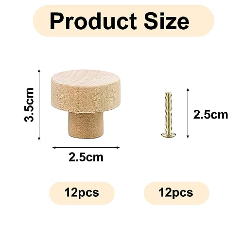 Gunwon 12pcs Wood Cabinet KnobsSet with Screws,WoodenDrawer Knobs,Round Shaped Natural Wooden Pull Handle,WoodenCabinet Knobs Wooden Knobsfor Cabinet,Cupboard,Furniture,Wardrobe,Kitchen(35mm) - Image 2