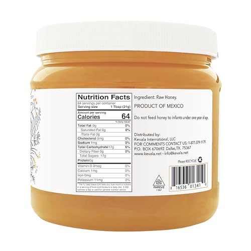 Kevala Raw Unfiltered Honey - Liquid Sweetener - Pure Honey - Raw Honey - Natural Honey - Honey for tea - Bee Honey - Dairy Free - Gluten Free - 3 lb - 1360 gr