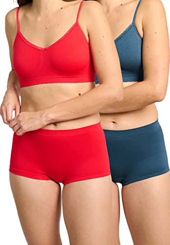 Billet Doux, Lot de 2 Shorties, Zen Attitude 403111, 38-40, Rouge Tomate + Bleu Majolique, Femme