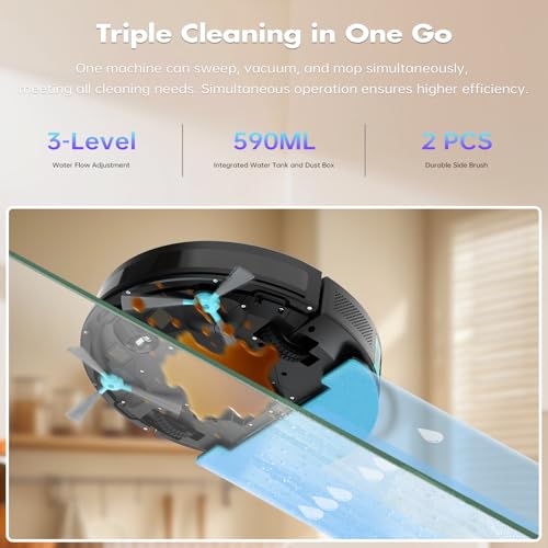 Image of ECOHOME Robot Vacuum and Mop Combo,3500Pa Powerful Suction, with Wi-Fi /App /Remote,2 in 1 Mopping Robot Vacuum Cleaner,Dustbin and Watertank, for Pet Hair,Hard Floors and Low Pile Carpet Black
