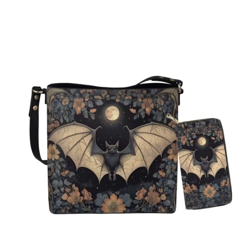 Image of HUGS IDEA Leather Purses and Handbag for Women Bucket Bag with Wrist Wallet 2 Packs