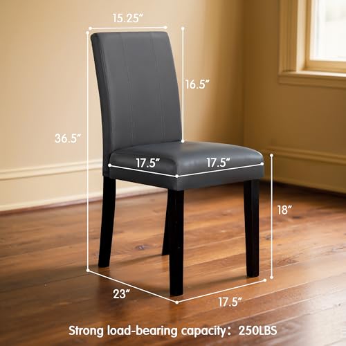 Image of CHUN YI Dining Chairs Set of 2, Faux Leather Dining Room Chairs, Upholstered Modern Kitchen Parsons Chairs for Dining Room with Sturdy Wood Legs, Grey