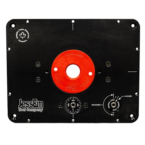 JessEm Master Lift II 02120 Router Lift – 9-1/4" x 11-3/4" Plate – Precision Height Adjustment for Router Tables – Heavy-Duty Aluminum – Black/Red Finish – Made in Canada