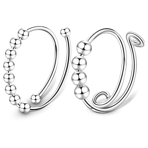 Anxiety Ring Boucles d'oreilles à tige en argent sterling 925 brillant pour femme, boucles d'oreilles en argent avec cristal et perle Boucles d'oreilles créoles pour anxiété Cover