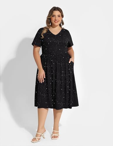 Image of RITERA Plus Size Dresses for Curvy Women Summer Spring Womens Dress V Neck Short Sleeve Casual Dress with Pockets XL-5XL