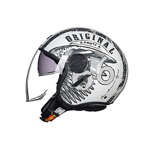 LIONCIANO Casco De Motocicleta, Ece 22.06 Semi-Abre a Los Auriculares Jet Casco De Motocicleta y Scooter Woman Adulto Anti Scratch Visiere(Alas De La Libertad-Blanco, L=59-60cm)