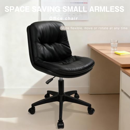 Image of Office Chair, Ergonomic Desk Chair with Padded Cushion & Backrest, Adjustable Height & 360 Swivel, Armless Task Chair for Home Office, Computer Desk & Vanity Black