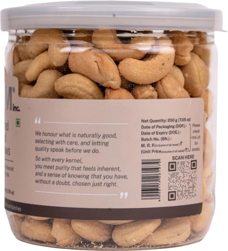 Image of Lagom Roasted Salted Cashew Nuts 200g | Lightly Salted Kaju, Dry Roasted | Small Batch Roasted, Crunchy & Flavorful | No Preservatives | Vegan, Gluten Free, Non-GMO