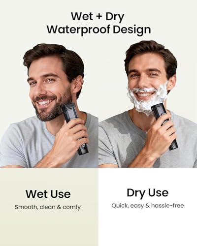 Image of Beard Trimmer for Men, 40 Length Adjustable Blade Wheel, Stainless Steel Blade for Precision Facial Hair Trimming, Waterproof Wet /Dry Beard Trimmer, LCD Display, Powerful Suction