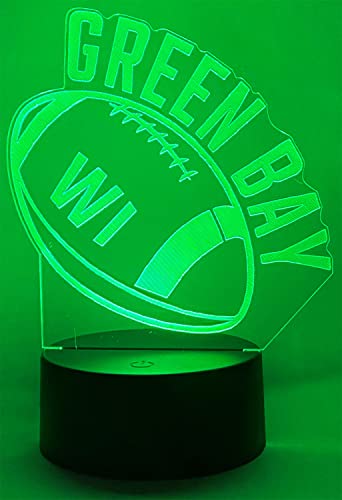 Image of CLORURBANLIVE 3D Football Green Bay Night Light 3D Illusion Lamp with Remote Control 16 Color Options Sports Decor Lighting for Fans (Green Bay Multicoloured)