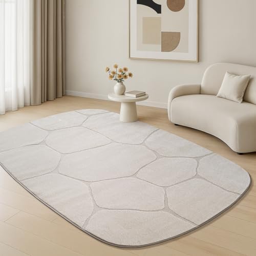 the carpet Everest, Modern Short Pile Rug, Living Room, Bedroom, with High-Low Effect, 3D Effect, High Pile Density and Pleasantly Soft, Honeycomb Pattern, Cream, 160 x 230 cm