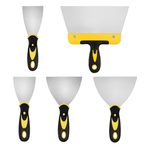 ZHYOPING 5 Pcs Stainless Steel Wallpaper Scraper Set, 2–8 Inch Putty Knife Paint Scraper Tools, Durable Metal Plaster Scraper Kit for Drywall Repair, Filling, DIY Decorating & Decals Removal