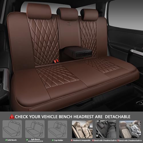 Image of CAR PASS Piping Luxury Faux Leather Seat Covers Full Set, 5 Seats Anti-Slip Waterproof Seat Covers Compatible with Front Armrests, Universal Fit for Suvs,Vans,Trucks,Airbag Compatible, Pure Brown