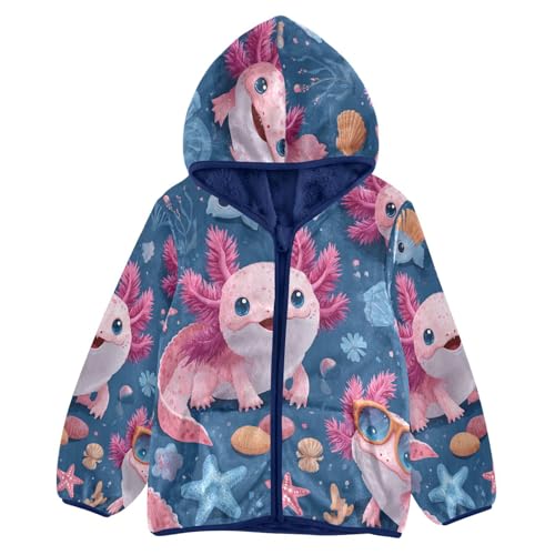 Cute Axolotls Pink Sea Toddler Fleece Jacket Girl Boys Hooded Fleece Jacket Coat Warm Outwear Zip-up 3-10T