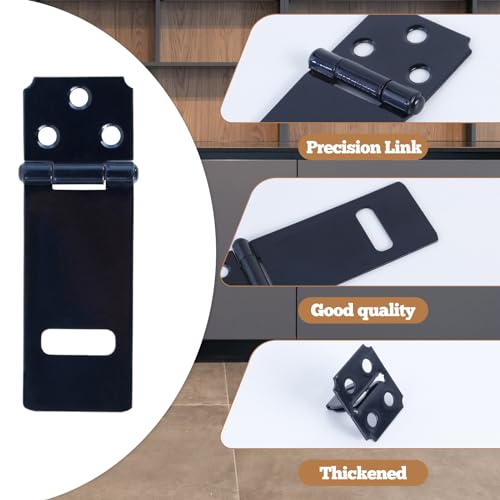 Image of 6 PCS Lock Hasp Latch 3 Inches Black Padlock Latch Lock | Black Painted Iron Sliding Door Lock with Screw for Home Patio Garden