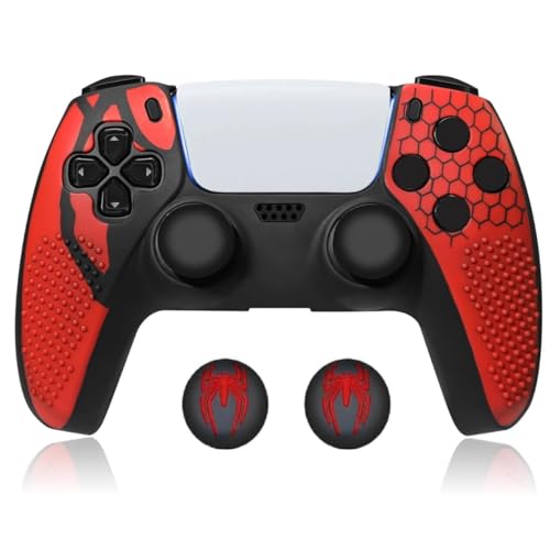 Image of TMG PS5 Controller Skin Spider-Man Theme Silicone Pecial Edition Protective Skin Case Cover for PS5 Controller with 2 Thumb Grip Caps (Red-Black)