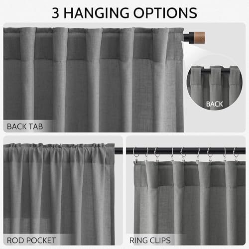 Image of Nanspring Blazer Grey Curtains Linen Blend Light Filtering Back Tab Curtain 84 Inches Long, Semi Sheer Privacy Drapes for Living Room & Bedroom,Simple Style 52x84 inch, 2 Panels