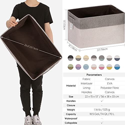 Sea Team 3-Pack Extra Large Storage Basket Set, Trunk Organizer, Clothes Toys Bin, 22 X 15 X 13 Inches, Rectangular Canvas Fabric Collapsible Shelf Box With Handles For Kids Room (Grey/Black) #TOP6
