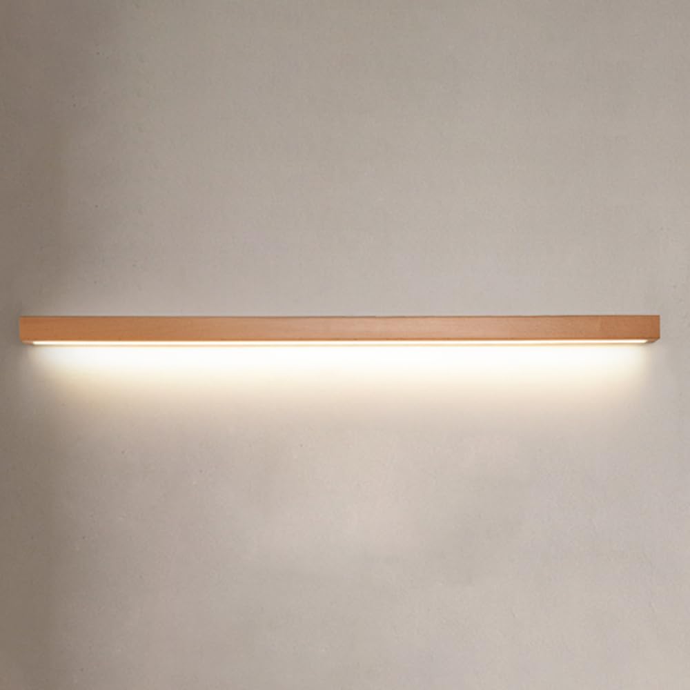 HCZKIUJY Minimalist Wood Wall Sconce Lighting Indoor Long Strip Linear Wall Lamp for Living Room Hardwired Sconces with 3 Color Modes and Vanity Wall Wash Lights (80cm)