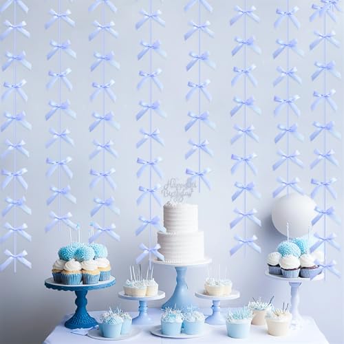 Image of Blue Ribbon Bow Hanging Garland Banner for Baby Shower Blue Bow Party Decorations Girls Bow Birthday Decoration Tying The Knot Bridal Shower Party Room Decor 6pcs