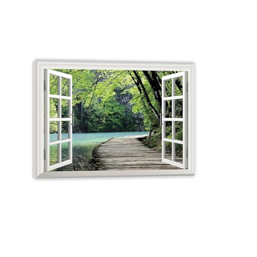 Fausse fenêtre de paysage pont décoration murale cadre intérieur 90x60