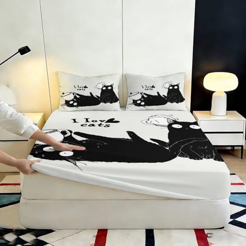 Drap housse chat 90x200x25 microfibre infroissable pour lit facile à border
