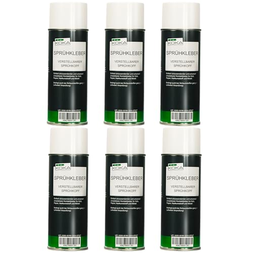 KOKA Spray adhesivo 400 ml, juego de 6 (6 x 400 ml) – Spray adhesivo resistente al calor para techos, fieltro, cuero, espuma y plástico – fuerte adherencia, secado rápido, impermeable y resistente a