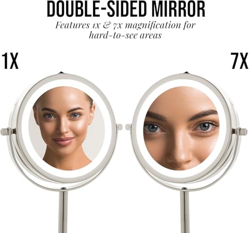 Image of OVENTE 6 inch Lighted Tabletop Round Vanity Mirror, Nickel Brushed MLT60BR1X7X