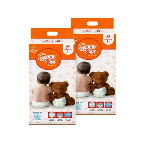 Coo Coo By Mafatlal Extra Dry Baby Pull-Up Premium Diaper Pant, Size L (Large), 88 Count | 9-14 kg | Up to 12 Hrs Protection | Super Absorbent Core | Soft Elastic Waist | Leak Protection