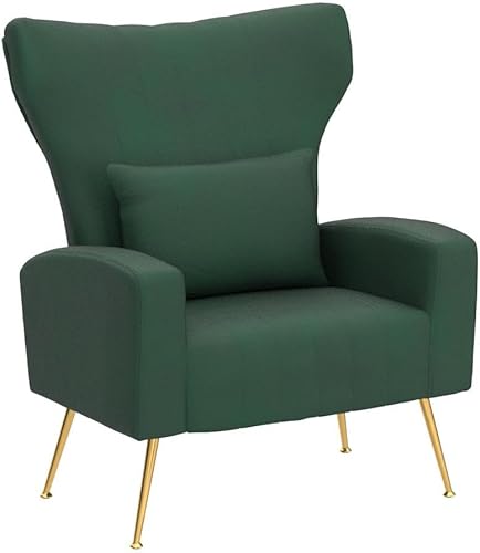 Miniatura 59 de Silla moderna de terciopelo para sala de estar, dormitorio, silla con respaldo alado con brazo y patas doradas, silla auxiliar de recepción de