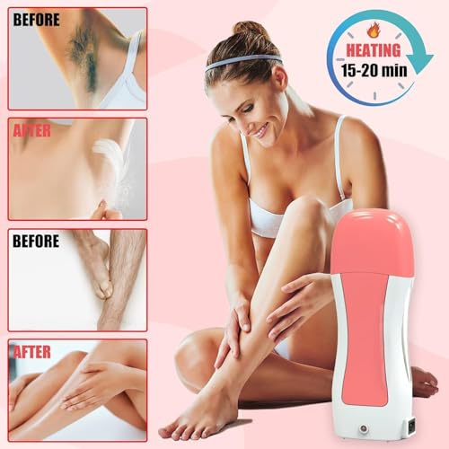 Image of Wax Heater, Roller Heater Machine Hair Removal Warmer Refill Cartridge Wax Strips With Wipes Waxing kit for Women WaxRoll on Heater (Wax, Roll on Kit)